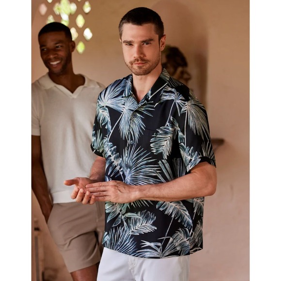 Tori Richard Cyanotype 100% Mulberry Silk Twill Shirt Black Men Large NWT $279